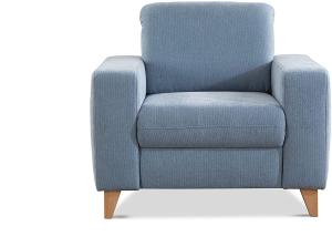 CAVADORE Sessel Lotta / Skandinavischer Polstersessel mit Federkern und Holzfüßen / 98 x 88 x 88 / Webstoff, Hellblau