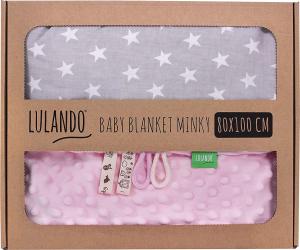 LULANDO Babydecke Minky 80 x 100 cm - Rosa/Grau/Weiße Sterne