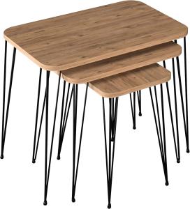 [en. casa] Beistelltisch-Set Rudkøbing Satztisch 3er Set Holzfarben Wohnzimmertisch mit eckiger Tischplatte Hairpinlegs Metall Sofatisch