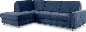 CAVADORE Ecksofa Clint / L-Form Sofa mit Federkern und Ottomane links / Soft Clean: Leichte Fleckenentfernung / 246 x 86 x 165 / Flachgewebe: Blau
