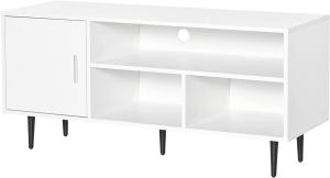 HOMCOM Fernsehtisch Fernsehschrank mit Schrank Regale TV-Board für TVs bis zu 60'' Wohnzimmer Schlafzimmer Spanplatte Metallbeine Weiß 120 x 40 x 55 cm