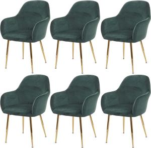 6er-Set Esszimmerstuhl HWC-F18, Stuhl Küchenstuhl, Retro Design ~ Samt grün, goldene Beine