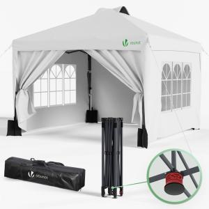 VOUNOT Pavillon 3x3m Wasserdicht Stabil Winterfest, Pop Up Faltpavillon mit 4 Seitenteilen und 6 Sandsäcke, Faltbar Partyzelt Gartenzelt Gartenpavillon inkl. Tasche, Weiß