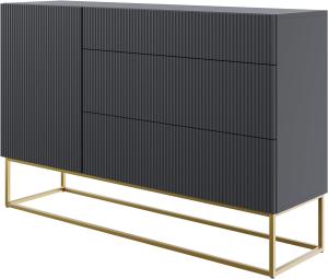 Selsey Veldio - Sideboard Kommode mit 3 Schubladen, Schwarz mit goldenem Metallgestell, 140 cm breit
