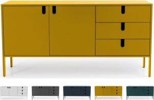 Tenzo 8555-029 UNO Designer Sideboard 2 Türen, 3 Schubladen, Senf lackiert, MDF + Spanplatten, matt Soft-Close Funktion, 86 x 171 x 46 cm (HxBxT)