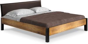 Möbel-Eins CURBY Bett Metallfuß, mit Polsterkopfteil, Material Massivholz, rustikale Altholzoptik, Fichte vintage 160 x 220 cm Kunstleder Braun ohne Steppung