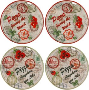 4er Set Pizzateller Moskau & Rot grün rot Ø33cm Platte XL-Teller Porzellan