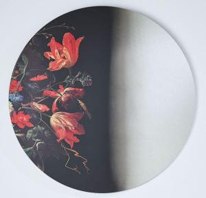 Casa Padrino Luxus Wandspiegel Mehrfarbig Ø 100 cm - Runder Spiegel mit Blumen Design - Luxus Kollektion