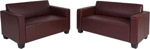 Sofa-Garnitur Couch-Garnitur 2x 2er Sofa Lyon Kunstleder ~ rot-braun