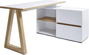 Amazon Marke - Movian Stanberg - Schreibtisch mit zwei Schubladen, 140 x 110 x 76 cm, Kerneiche/Weiß-Effekt