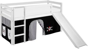 Lilokids 'Jelle' Spielbett 90 x 200 cm, Pirat Schwarz Weiß, Kiefer massiv, mit Rutsche und Vorhang