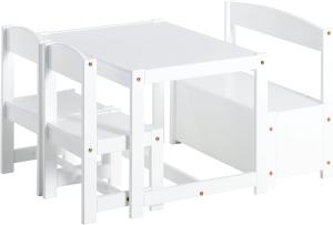 Hoppekids Mathilde Kindersitzgruppe mit 1 Kindertisch, 2 Kinderstühle und 1 Bank teilmassiv sehr stabil, Holz, weiß , 64 x 74 x 56 cm