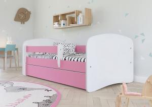 Kocot Kids Einzelbett pink/weiß 90x180 cm inkl. Rausfallschutz, Matratze, Schublade und Lattenrost