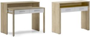 Skraut Home – Ausziehbarer Schreibtisch – Geschlossene Maße: 87 x 99 x 36 cm – Arbeitskonsole – Widerstandsfähiges Holz – Eiche/Weiß – Ideal für Ihr Zimmer