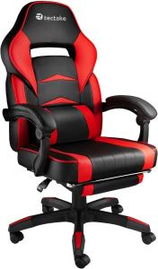 TecTake 800769 Bürostuhl mit Fußstütze, Chefsessel mit Lendenkissen, ergonomischer Schreibtischstuhl mit Armlehnen, höhenverstellbarer Gaming Stuhl - Diverse Farben - (Rot | Nr. 404742)