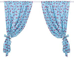 LULANDO Kinderzimmer Vorhänge Kindervorhänge Gardinen (155 cm x 120 cm) mit zwei Schleifenbändern zum Verzieren. In kinderfreundlichen Motiven erhältlich. Farbe: Flamingos Blue