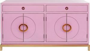 Kare Design Sideboard Disk Pink, rosane, breite Kommode, Schrank mit 2 Doppeltüren und 2 Schubladen für Wohnzimmer, pinkes Vintage TV Sideboard, (H/B/T) 84x150x50cm