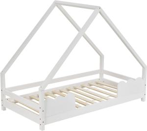 Merax Hausbett 80x160cm mit Rausfallschutz Spielbett Massivholz in Weiß