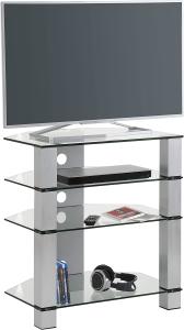 TV-Rack >MEDIA MODELLE GLAS< (BxHxT: 70x77x50 cm) in Metall Alu - Klarglas
