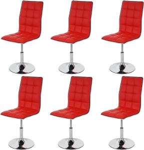 6er-Set Esszimmerstuhl HWC-C41, Stuhl Küchenstuhl, höhenverstellbar drehbar, Kunstleder ~ rot