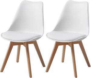 ALBATROS Esszimmerstühle AARHUS 2-er Set, Weiss mit Beinen aus Massiv-Holz, Buche, skandinavisches Retro-Design