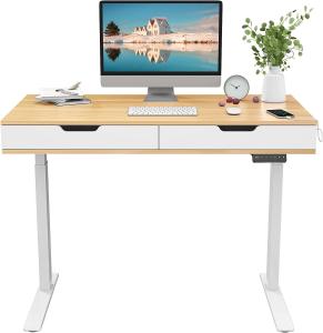 Flexispot Esben Elektrisch Höhenverstellbarer Schreibtisch Schminktisch mit Touch Funktion & USB, Elektrischer Schreibtisch (Maple+Weiß Gestell)