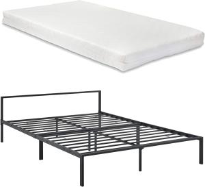 en.casa 'Imatra' Metallbett, Doppelbett 140x200 cm, Schwarz, Minimalistisches Bett mit Matratze und Lattenrost