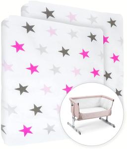 Baby Comfort Spannbetttuch für Kinderbett, 100 % Baumwolle, für 83 x 50 cm, Rosa Sterne