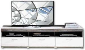CROWN X TV-Board in Driftwood Optik, Weiß - hochwertiges Low-Board für Ihr Wohnzimmer - 210 x 50 x 48 cm (B/H/T)