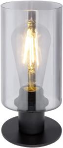 LED Tischleuchte mit Rauchglas Zylinder Lampenschirm, Metall Schwarz