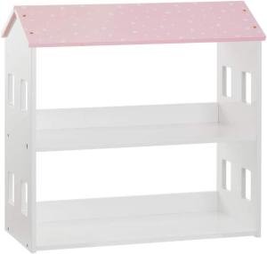 Stehendes Bücherregal aus MDF, Schrank für Kinderzimmer mit Hausmotiv, rosa-weiß, 59 x 30 cm, Atmosphera for kids