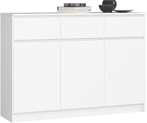 AKORD Kommode K 140 cm 3 | Schubladen und 3 Türen | für Wohnzimmer Schlafzimmer Schrank Arbeitszimmer | Modernes Funktionales Design | Schichtstoffplatte 16mm Farbe Weiß