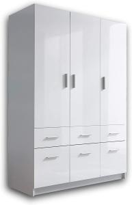 HAGEN Eleganter Kleiderschrank 3-türig mit viel Stauraum - Vielseitiger Drehtürenschrank in Weiß, Front Hochglanz Weiß - 135 x 195 x 57 cm (B/H/T)