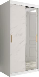 Kleiderschrank Kamoga T2 100 (Weiß / Marmor Weiß + Gold, mit Schubladen)