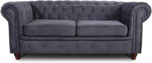 Sofa Chesterfield Asti 2-Sitzer, Couchgarnitur 2-er, Sofagarnitur, Couch mit Holzfüße, Polstersofa - Glamour Design (Graphit (Capri 16))