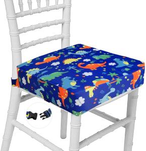 Sitzerhöhung Stuhl Cartoon Tragbares Boostersitze mit 2 Sicherheits Schnalle Waschbar Sitzerhöhung für Esstisch (Blau Dinosaurier)