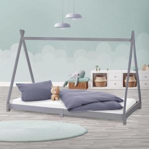 Kinderbett Tipi mit Lattenrost 90x200 cm HellGrau aus Kiefernholz ML-Design