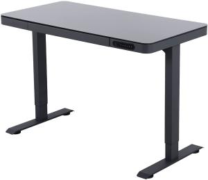 'Svita' Höhenverstellbarer Schreibtisch mit Tischplatte aus Glas und Schublade, Schwarz, 71-121 x 60 x 120 cm