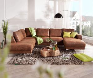 Couch Silas Braun Antik Optik 300x200 cm Ottomane Links Designer Wohnlandschaft