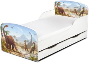 Leomark Kinderbett 70x140 cm, Dinosaurier Jurassic, mit Matratze und Lattenrost