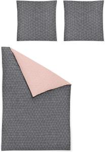 Irisette Biber Bettwäsche 135x200 4tlg grau rosa | Bettwäsche-Set aus 100% Baumwolle | 4 teilige Wende-Bettwäsche 135x200 cm & Kissen 80x80 cm | Geometrisches Muster