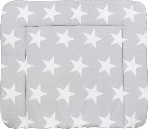 TupTam Baby Wickeltischauflage mit Baumwollbezug Gemustert, Farbe: Grau Große Weiße Sterne, Größe: 70 x 60 cm