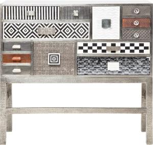 Kare Design Hochkommode Chalet 13 Schübe, bunte Kommode aus Mangoholz, verziertes Highboard mit einzelnen Elementen aus Horn und Intarsien, (H/B/T) 105 x 110 x 40 cm