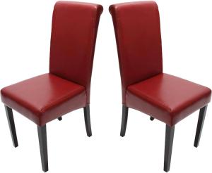 2er-Set Esszimmerstuhl Stuhl Küchenstuhl Novara II, Leder ~ rot, dunkle Beine