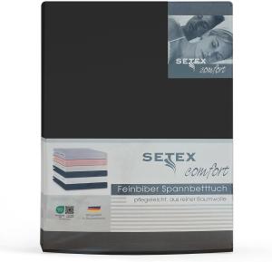 SETEX Feinbiber Spannbettlaken, 180 x 200 cm großes Spannbetttuch, 100 % Baumwolle, Bettlaken in Schwarz