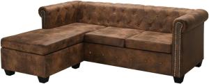 Chesterfield Sofa in L-Form Wildleder-Optik Braun [245535]