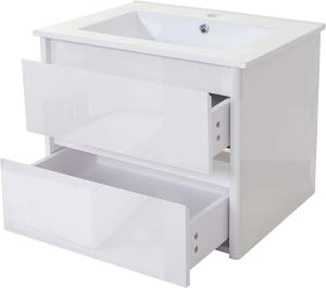 Waschbecken + Unterschrank HWC-B19, Waschbecken Waschtisch Badezimmer, hochglanz 50x60cm ~ weiß