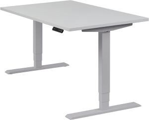 boho office® homedesk - elektrisch stufenlos höhenverstellbares Tischgestell in Silber mit Memoryfunktion, inkl. Tischplatte in 120 x 80 cm in Lichtgrau