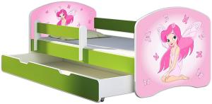 ACMA Kinderbett Jugendbett mit Einer Schublade und Matratze Grün mit Rausfallschutz Lattenrost II 140x70 160x80 180x80 (07 Rosa Fee, 140x70 + Bettkasten)