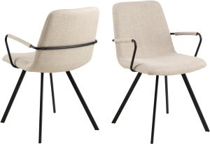 AC Design Furniture Selda Esszimmerstühle mit Armlehnen 2er Set, Polsterstühle in Beige mit Schwarzen Stahlbeinen, Küchenstühle, Esszimmermöbel, B: 55,5 x H: 85 x 50,5 cm